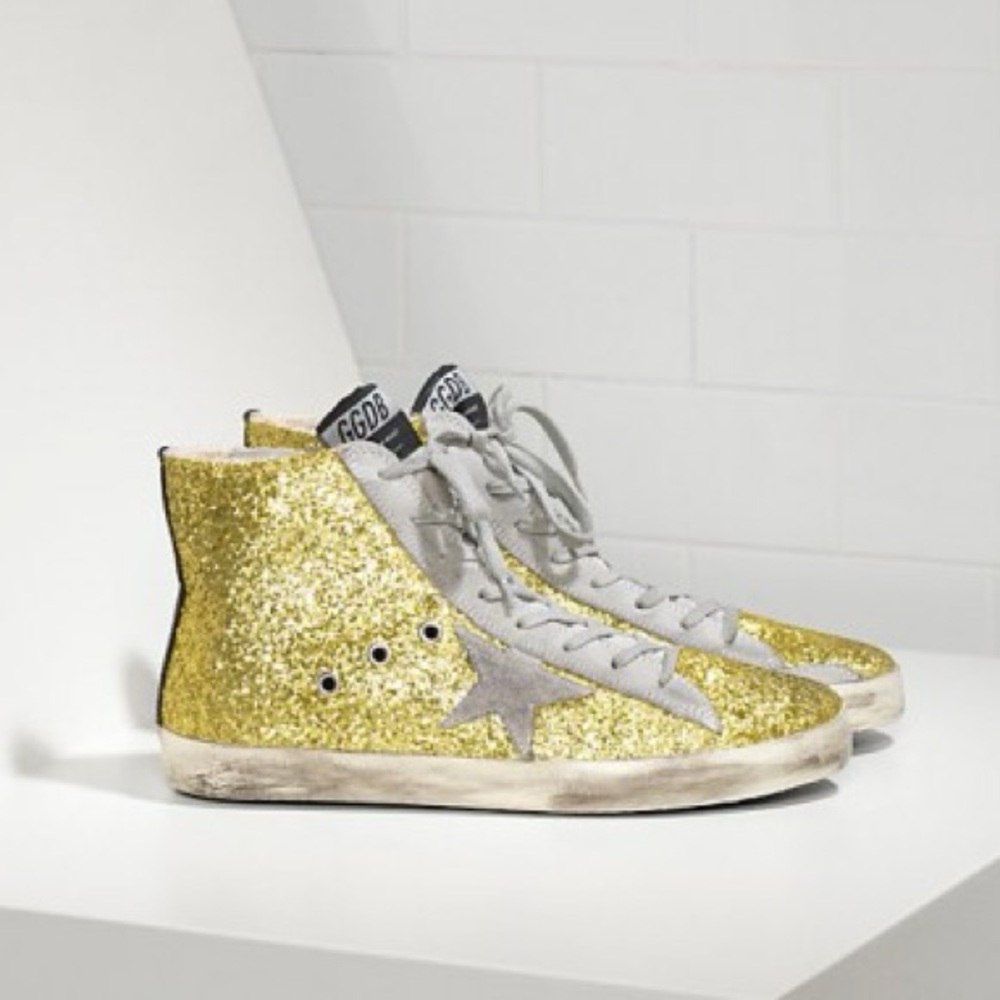 Golden Goose sneakers francy all over glitter in camoscio lime glitter